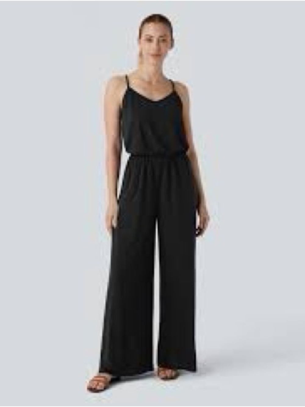 Zara Black Wide-Leg Spaghetti-Strap Jumpsuit